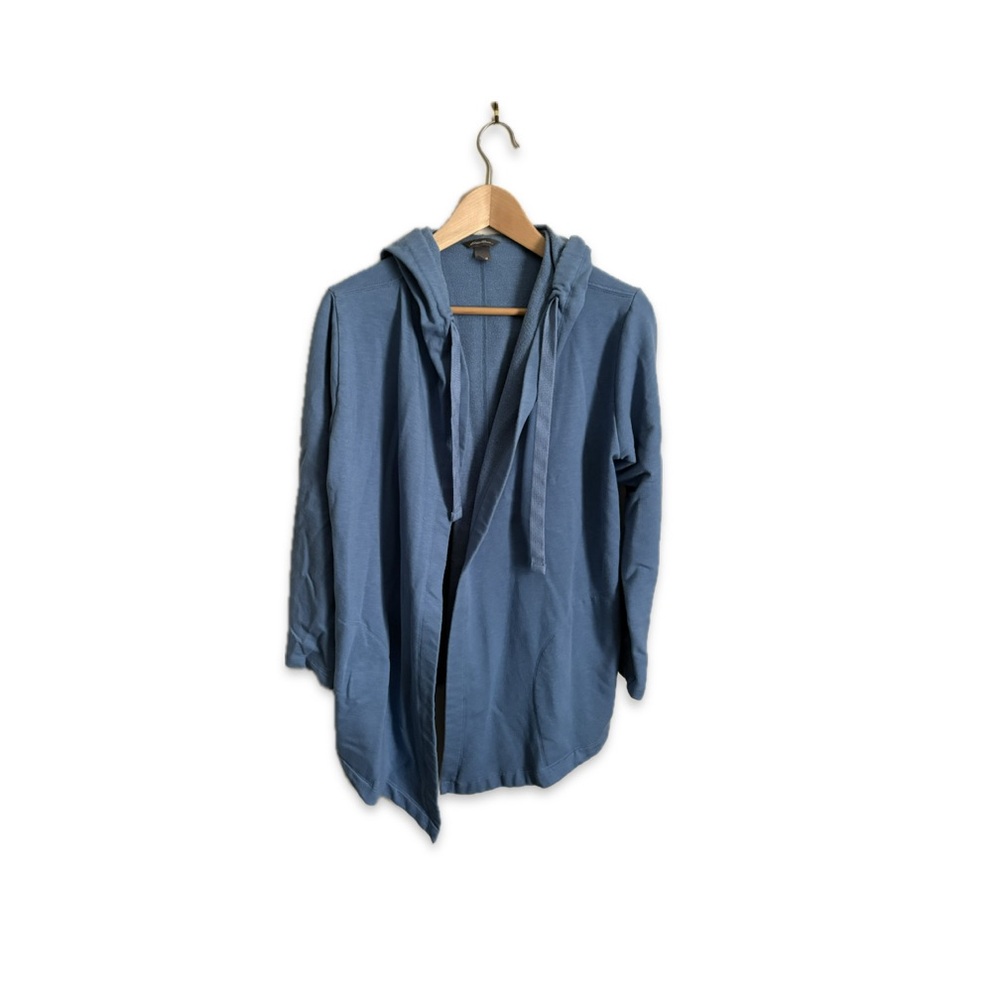 Blue Hooded Open-Front Sweatshirt Cardigan